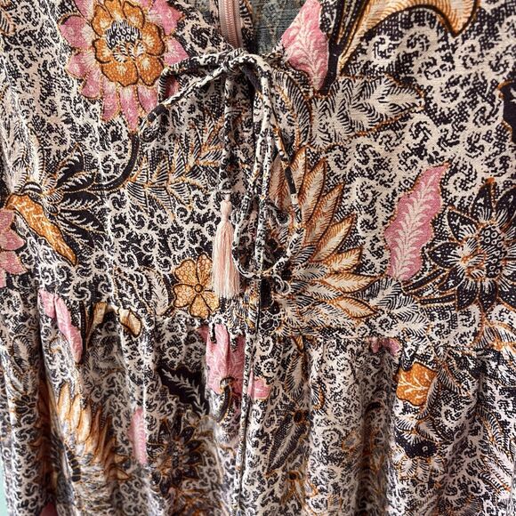 Madewell Dress Women’s 8 Lace-Up Ruffle-Hem Midi Bali Blooms Sleeveless Festival - Picture 6 of 9